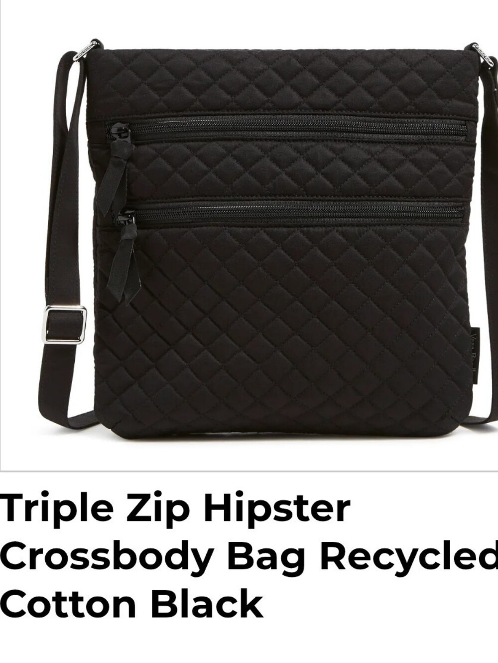 Vera Bradley Black Moonlight Night Triple Zip Quilted Crossbody.